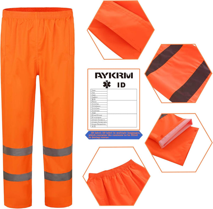 AYKRM Regenhose Fahrrad Warnschutz Regen-Latzhose, warnregenhose Arbeitshose Regenhosen für Herren 3