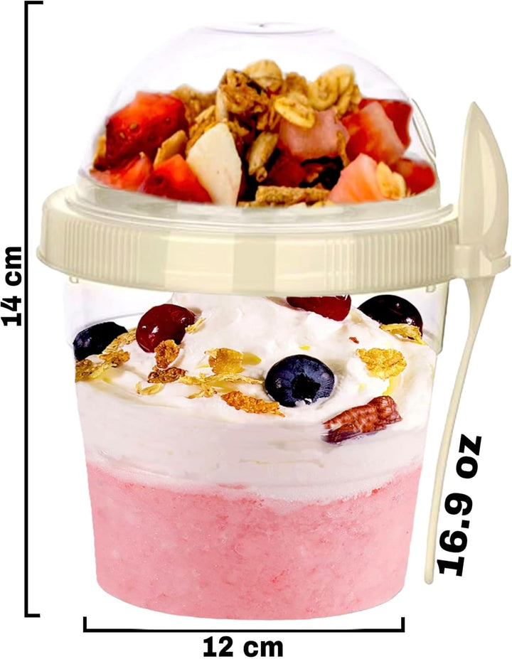 Joghurtbecher mit Löffel, 500ml wiederverwendbare Frühstückstöpfe, Müslibehälter für unterwegs, Lunc