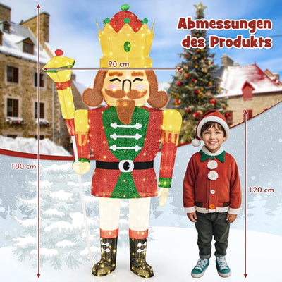 COSTWAY Weihnachten Nussknacker Figur gross, beleuchtete Weihnachtsdeko XXL, 180 cm Nussknackerkönig