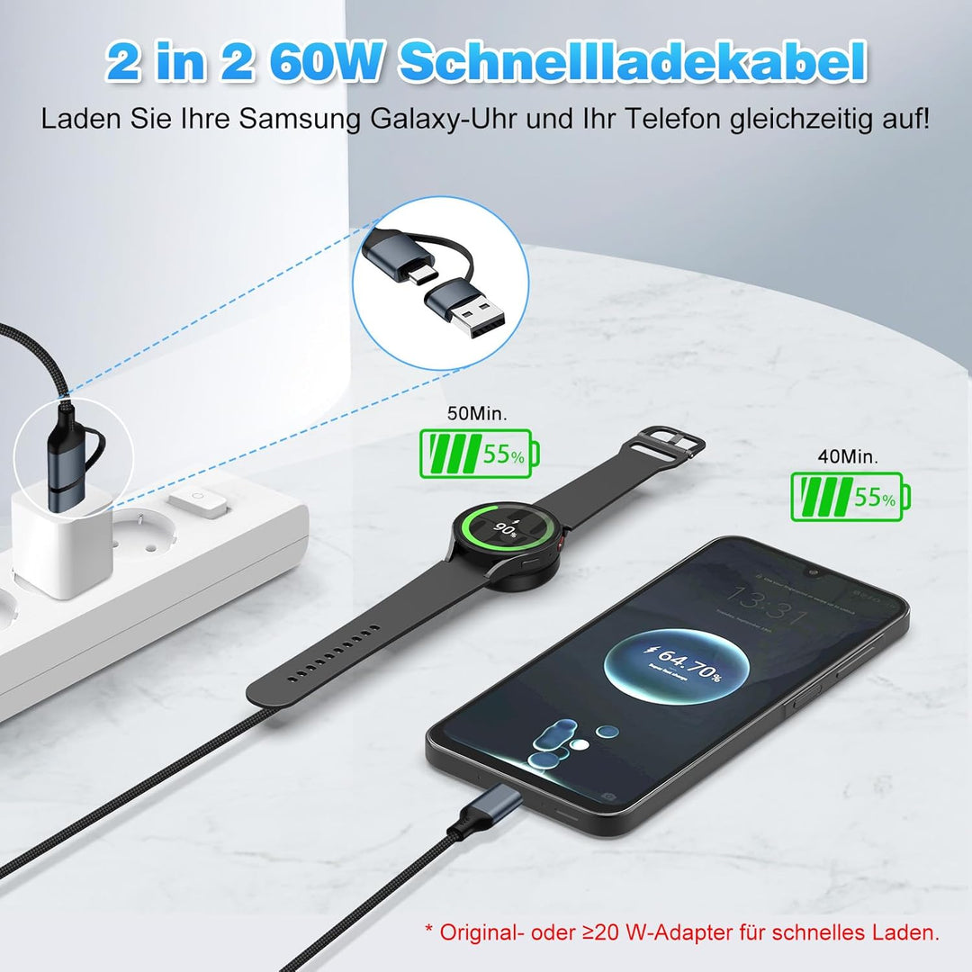 USB C Ladekabel für Samsung Galaxy Ladegerät - 2 in 2 Nylon Kabel Ladestation für samsung galaxy Wat