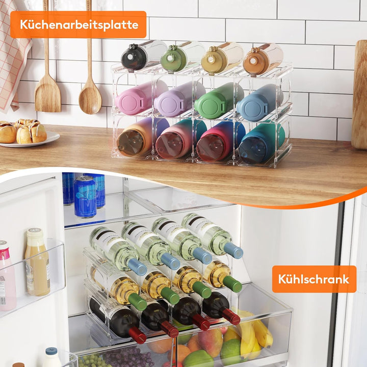 Lifewit Flaschenregal Stapelbar für 12 Flaschen, Kunststoff Weinregal für Kühlschrank Schrank Arbeit