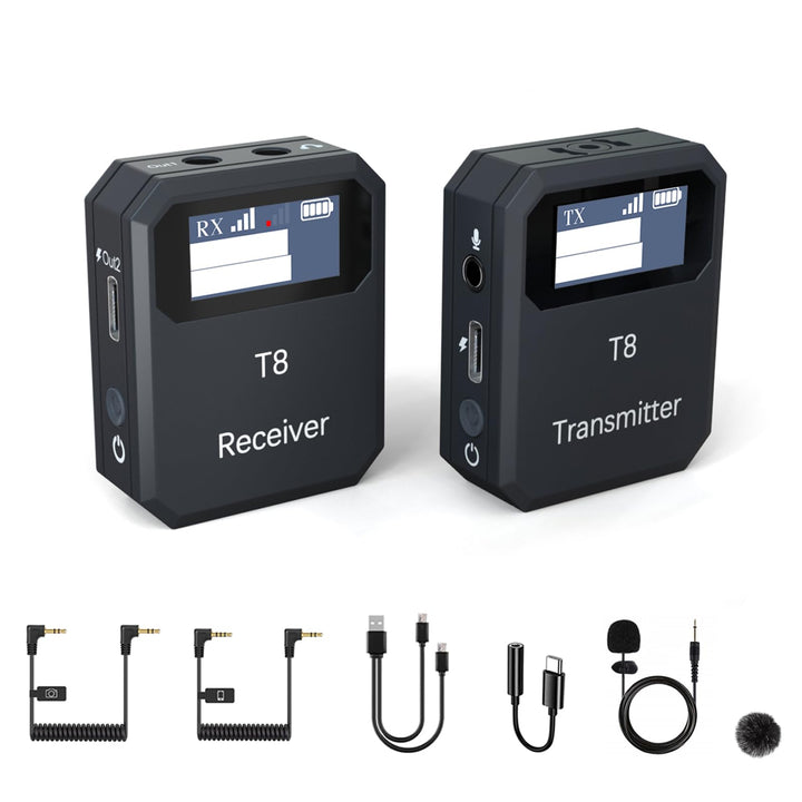NGPARTNER T8 Kabelloses Lavaliermikrofon, kabelloses Mikrofonsystem mit integrierten Mikrofonen 1TX+