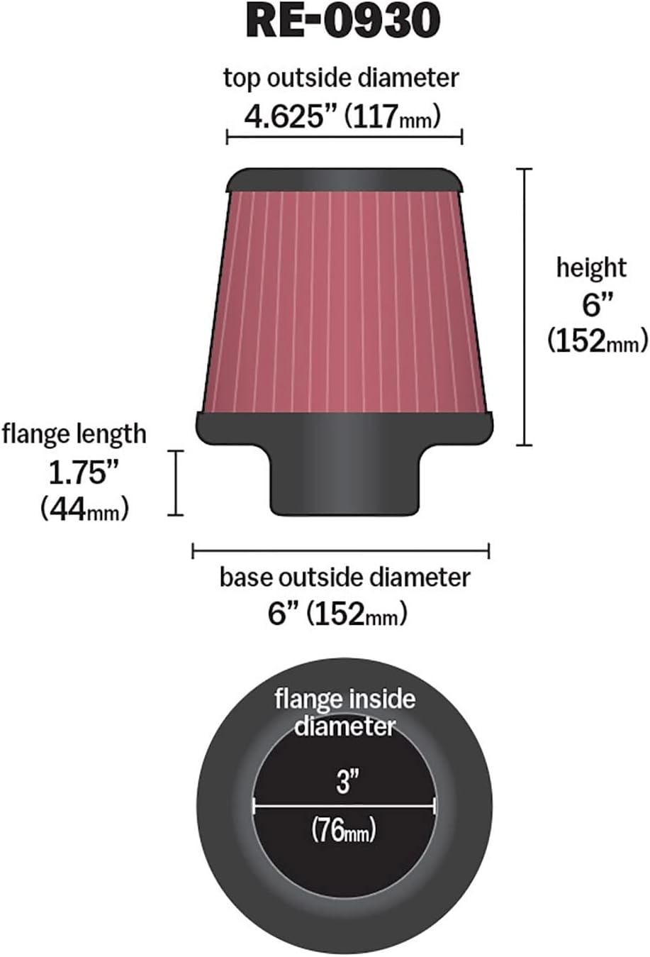 K&N KFZ und Waschbarer und wiederverwendbarer Motorrad Sportluftfilter RE-0930, Rot Baumwollöl, Baum