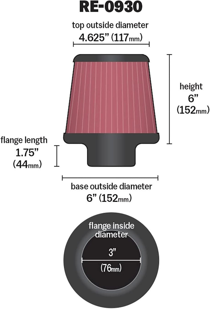 K&N KFZ und Waschbarer und wiederverwendbarer Motorrad Sportluftfilter RE-0930, Rot Baumwollöl, Baum
