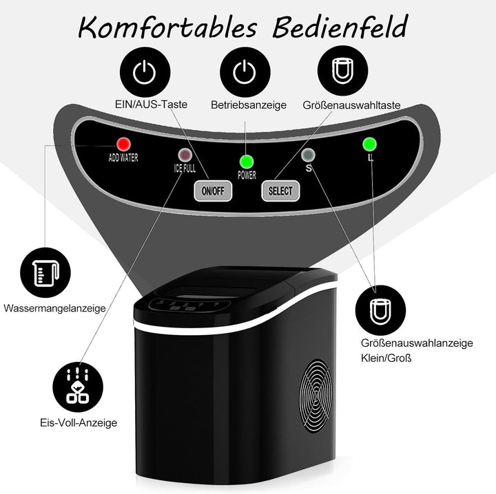 RELAX4LIFE Eiswürfelmaschine, Eismaschine mit Eiswürfelschaufel & Eiskorb, 12 kg in 24 Std, 9 Eiswür