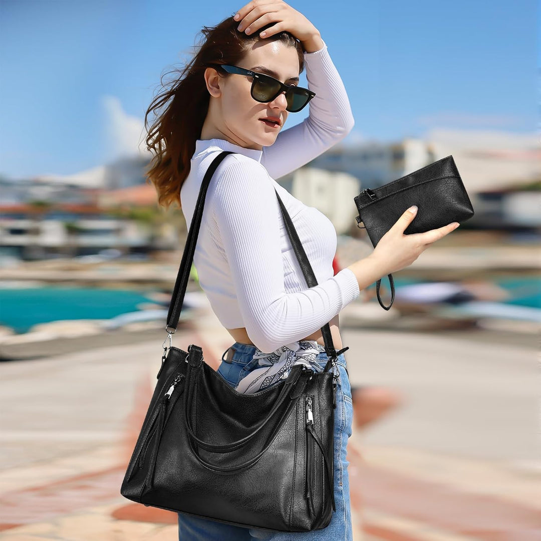 VINBAGGE Damen Handtasche Leder Henkeltasche Top Griff Tasche Vintage Weiches Umhängetasche Schulter