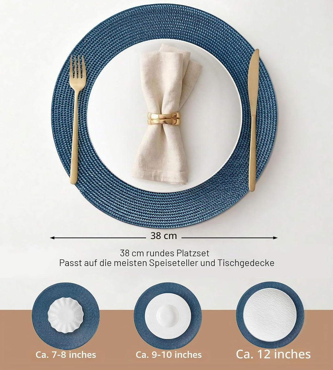 FunWheat Runde geflochtene Tischsets für Esstische, gewebt, waschbar, rutschfest, 38,1 cm, für den S