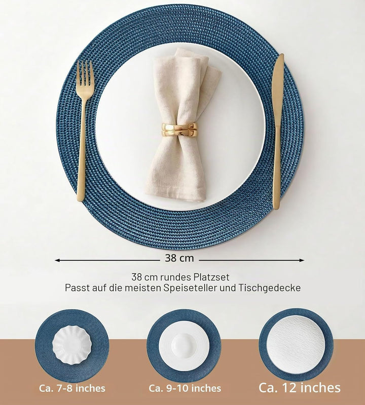 FunWheat Runde geflochtene Tischsets für Esstische, gewebt, waschbar, rutschfest, 38,1 cm, für den S