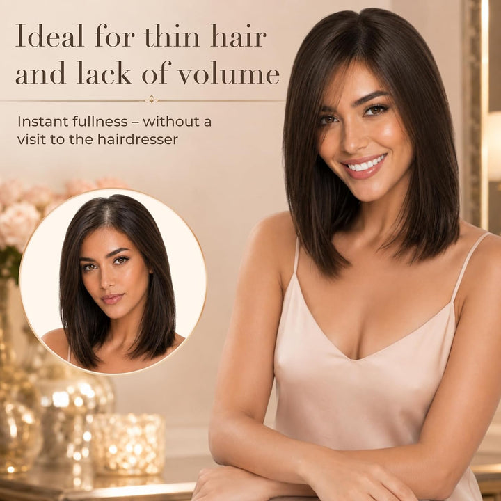 S-noilite Toupet für Damen, Clip in Haar Toppers mit Seitenpony 100% Echthaar für Dünnes Haar Oberko