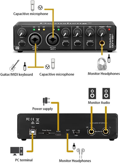 Depusheng RX2 USB Audio Interface Computer Aufnahme Soundkarte Audio Mixer Audio Interface für Home