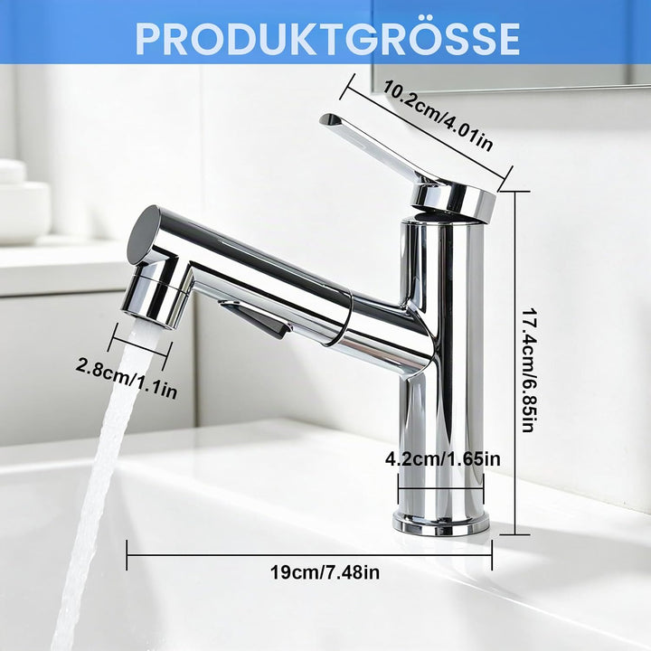 Wasserhahn Bad mit Ausziehbar Brause, Hochdruck Waschtischarmatur Einhebelmischer mit 3 Strahlarten,