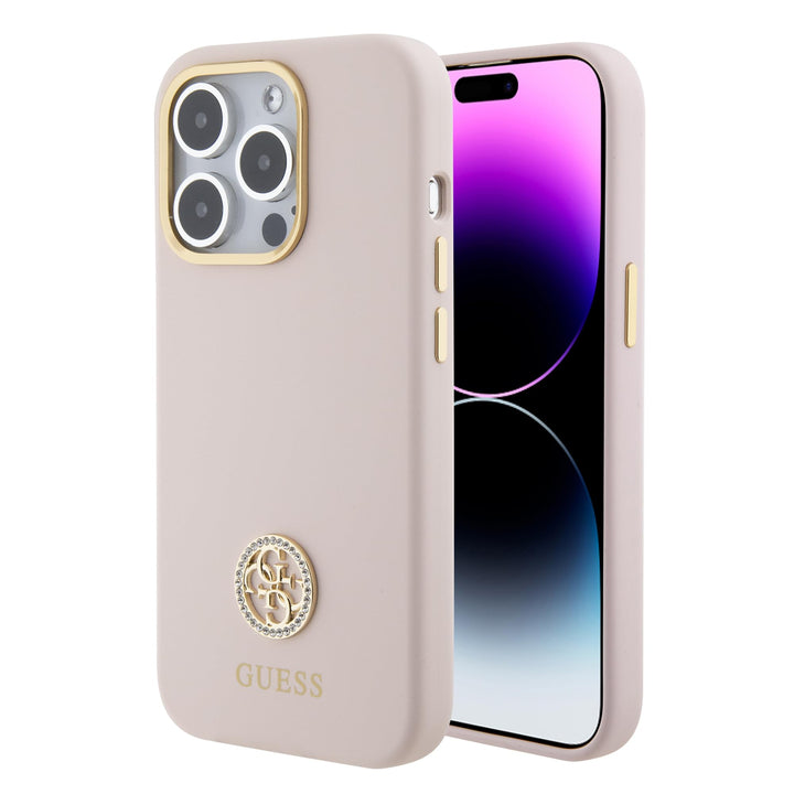 GUESS GUHCP15XM4DGPP Hülle für iPhone 15 Pro Max 6.7" Rosa hardcase Silicone Logo Strass 4G