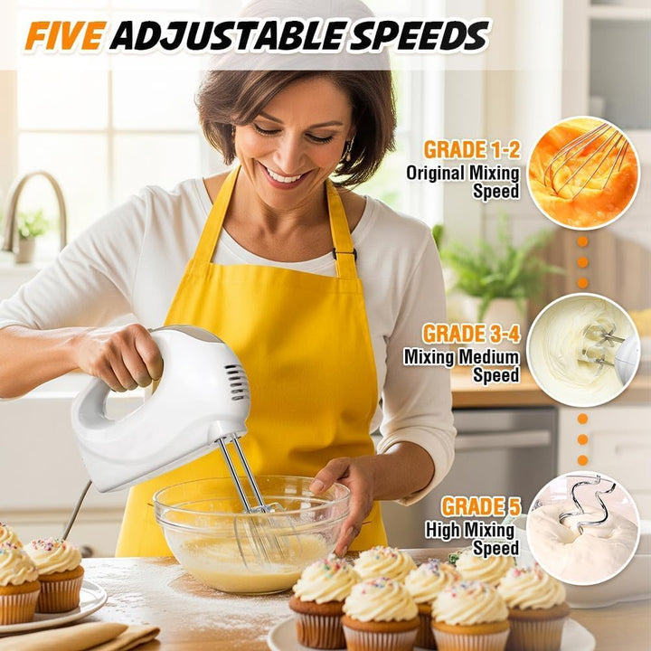 Leaflai Handrührer Elektrisch-Handrührgerät, 5 StuFen Handmixer | Enthalten 1 Schneebesen, 2 Rührbes