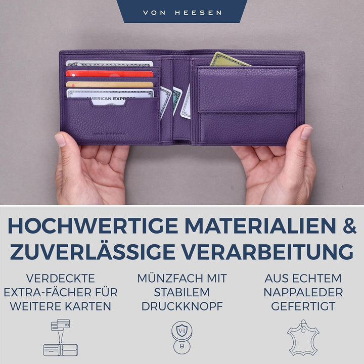 VON HEESEN Leder Geldbörse RFID Schutz I Echtleder Geldbeutel für Damen & Herren I Portemonnaie Brie