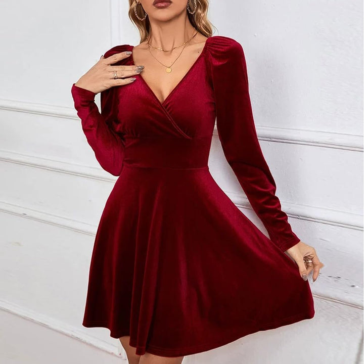 XIVISTO Damen Samtkleid Elegant Abendkleid Langarm Cocktailkleid Rundhals Kleid Bodycon festliches P
