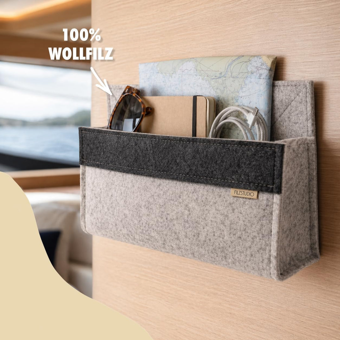 Filzstudio Wandtasche aus Wollfilz - Klebe-Klett - kleiner Wandorganizer für Wohnmobil, Bett &amp; Flur,
