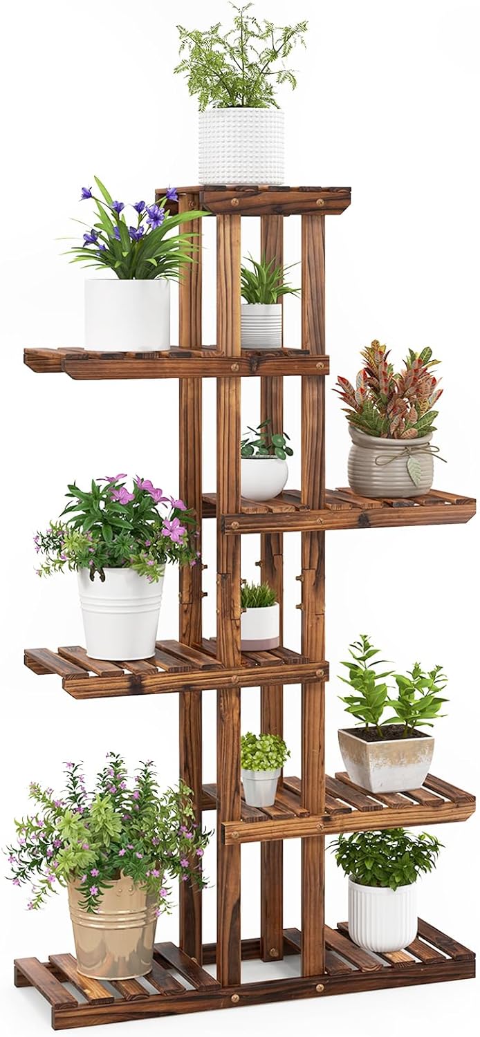 RELAX4LIFE Blumenständer Holz, Pflanzenständer 6 Ebenen, freisthendes Pflanzenregal für Wohnzimmer &