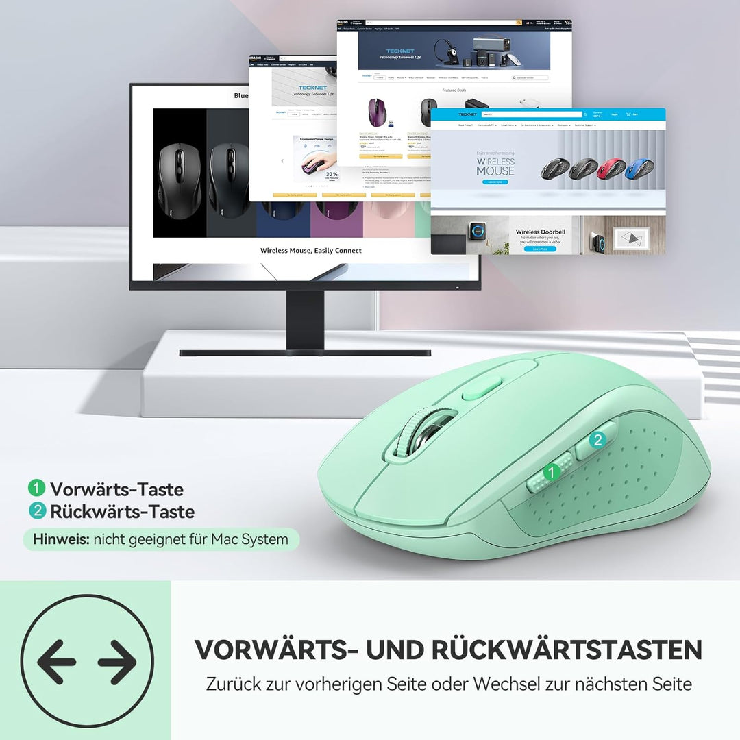 TECKNET Bluetooth Maus, 4000 DPI Maus Kabellos (Tri-Mode: BT 5.0/3.0+2.4GHz) Funkmaus mit USB-Empfän