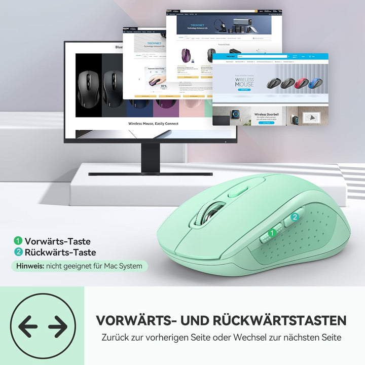 TECKNET Bluetooth Maus, 4000 DPI Maus Kabellos (Tri-Mode: BT 5.0/3.0+2.4GHz) Funkmaus mit USB-Empfän