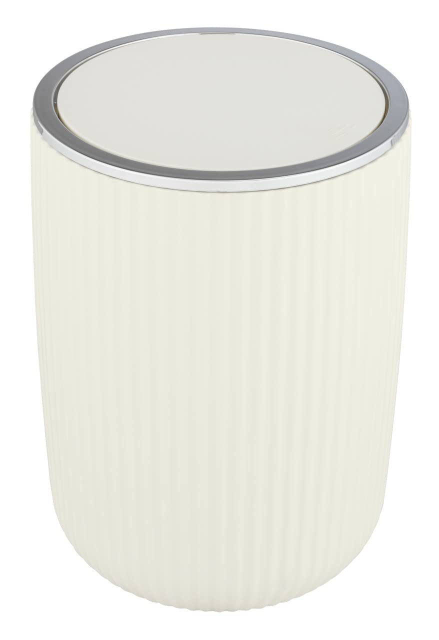 WENKO Schwingdeckeleimer Mod. Agropoli L Cremeweiss, 5,5 Liter, Badezimmer-Mülleimer mit Deckel, Abf