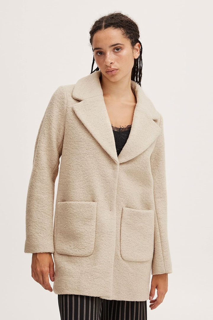 ICHI IHSTIPA JA Damen Wintermantel Wollmantel Winterjacke Kurzmantel mit Druckknöpfen und Reverskrag