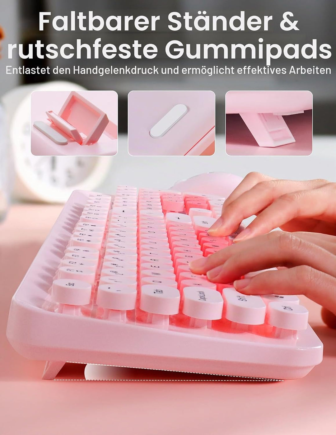 LAMA Tastatur Maus Set Kabellos, Retro runde Schreibmaschine Tastatur mit 104 Tasten &amp; Ziffernblock,