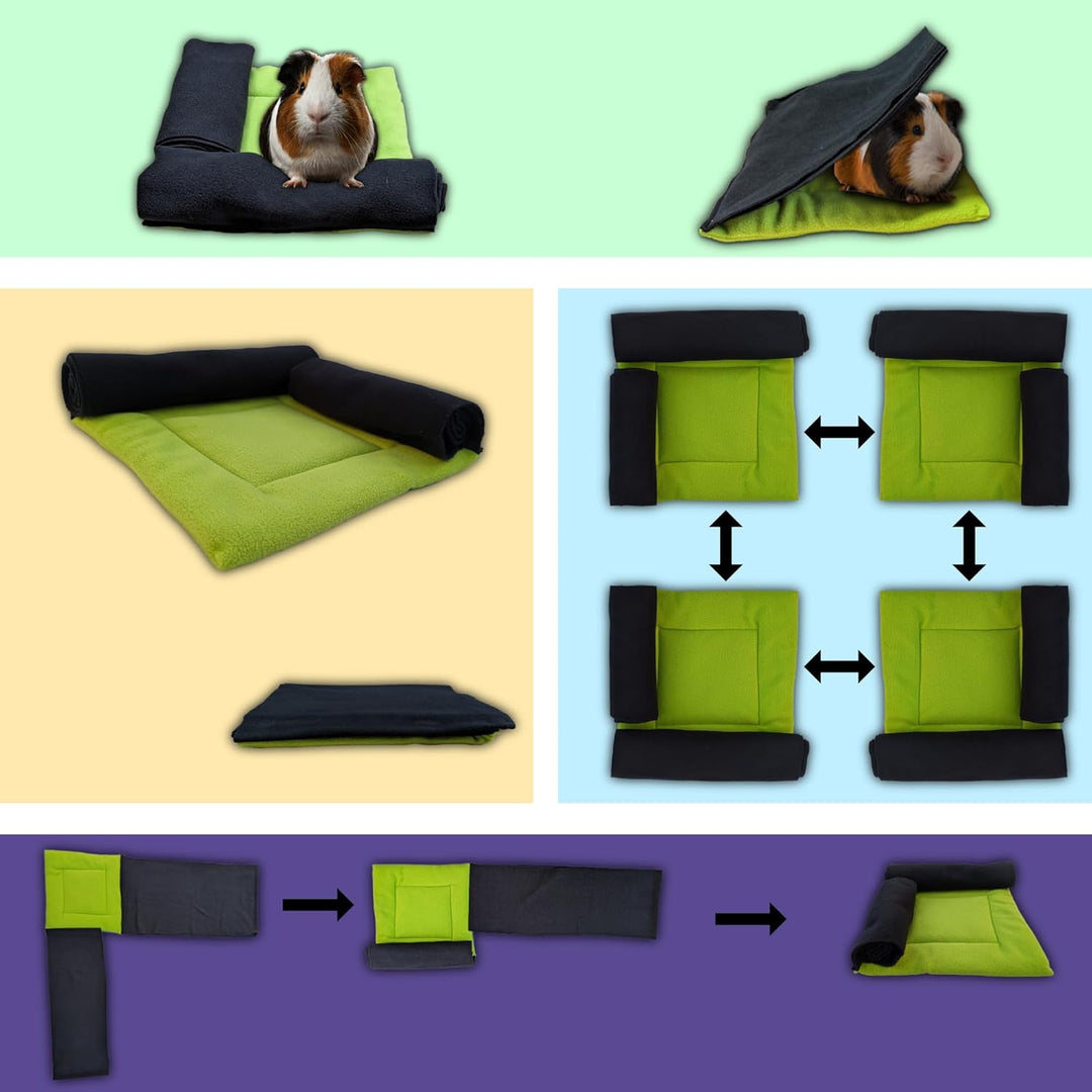 Fleecekissen mit 2 Tunnelröhren für Meerschweinchen und Häschen - 30 cm x 30 cm - saugfähig und bequ