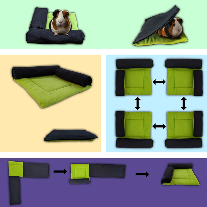 Fleecekissen mit 2 Tunnelröhren für Meerschweinchen und Häschen - 30 cm x 30 cm - saugfähig und bequ