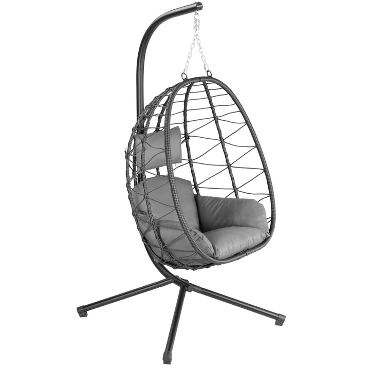 HinHocker Hängesessel mit Gestell | Anthrazit | Hängeschaukel für Indoor und Outdoor | Inkl. Kissen