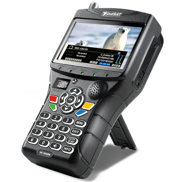 VF9930 Max Sat Finder HVEC 10bit, Satelliten Finder mit Bildschirm 4,3" LCD und TV DVB-S2/S/T2/T/C E