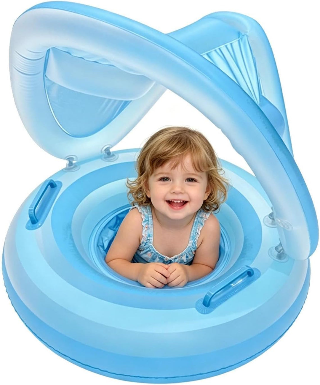 Kinder Schwimminsel mit Sonnendach,Wasserfestes aufblasbares UV-Schutz - Sommer Kinder Schwimmring -