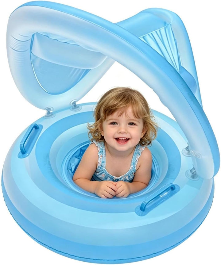 Kinder Schwimminsel mit Sonnendach,Wasserfestes aufblasbares UV-Schutz - Sommer Kinder Schwimmring -