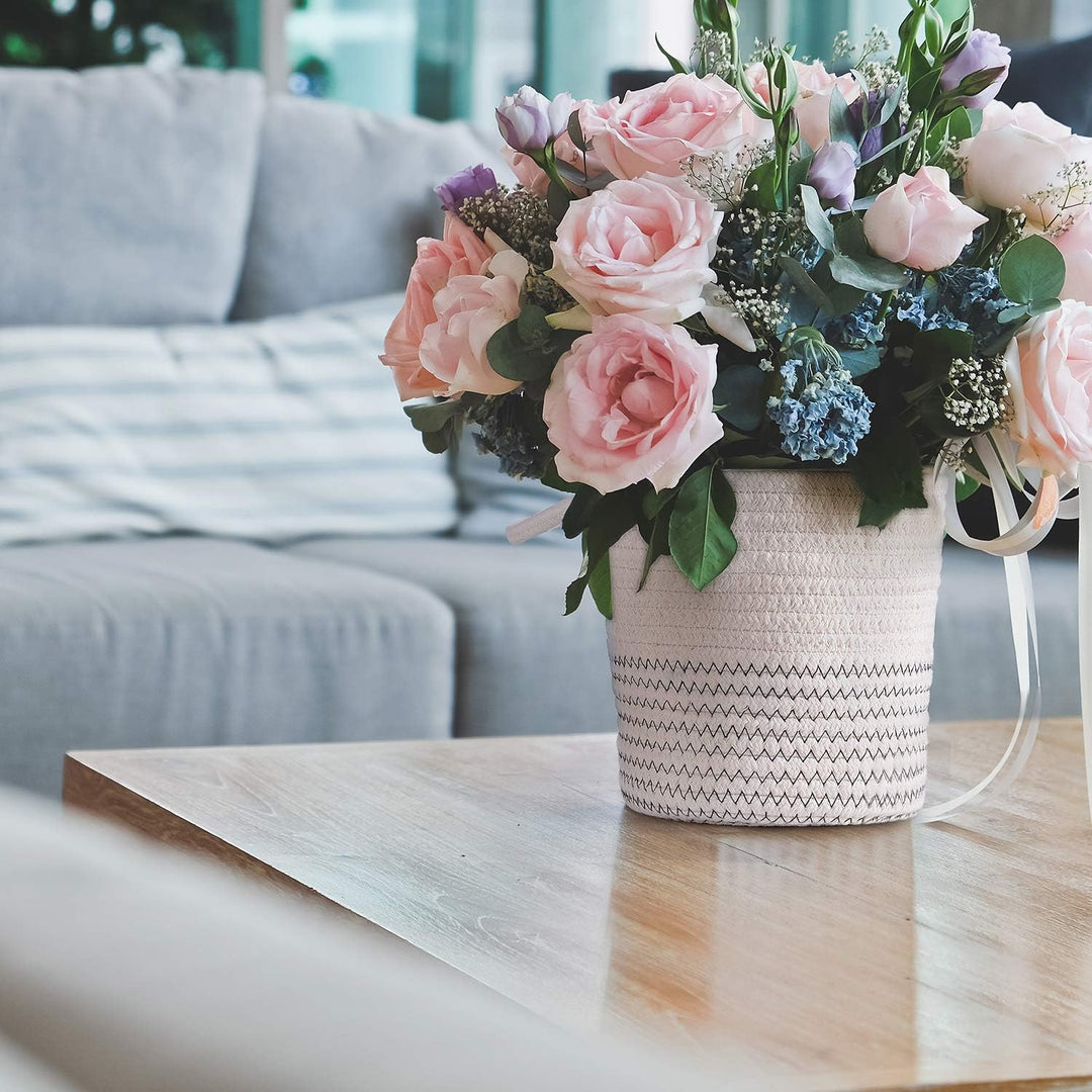 Hivexagon 2er Pack Hanging Woven Rope Aufbewahrungskörbe mit Griff - Wandkörbe 6 x 5,5 Zoll runde Be