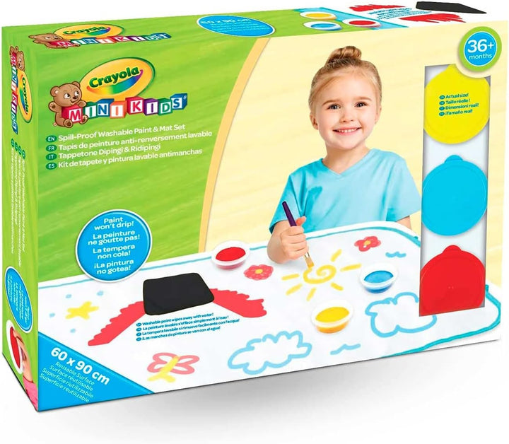 Crayola- Mini Kids, Mal- und Übermalmatte, Maxi-Unterlage zum Malen mit abwaschbaren Tempera, ab 36