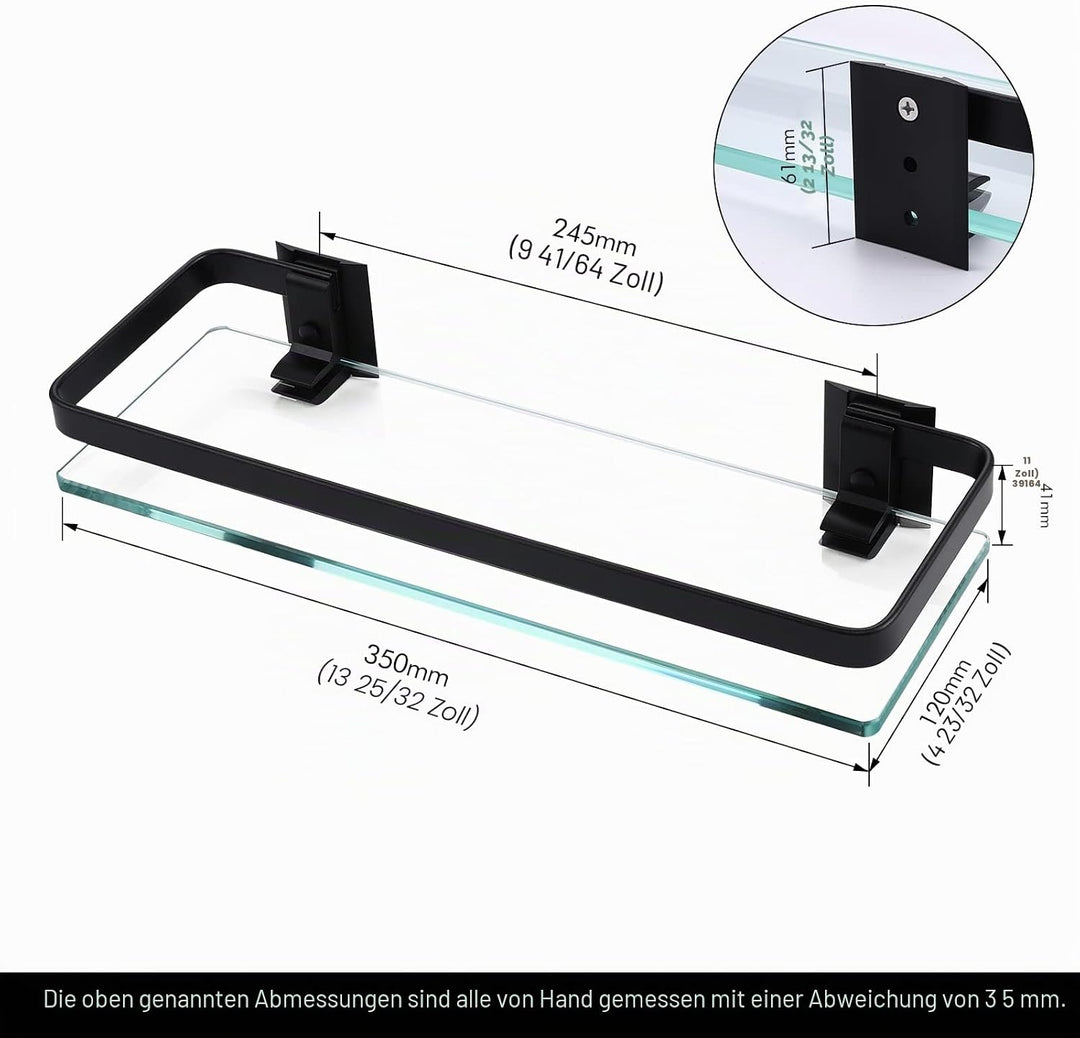 KES Duschablage Glas Duschregal Glasregal 8mm Ablage Bad Glasablage für Badezimmer Regal Wandregal B