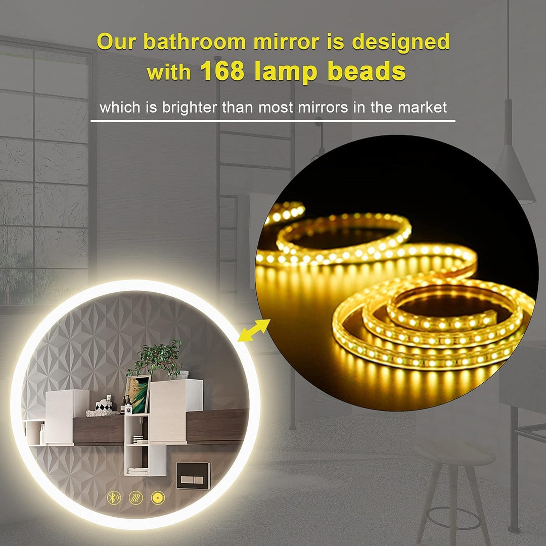 AI-LIGHTING Badspiegel mit Beleuchtung Bluetooth Rund 60 cm Badezimmer Spiegel mit Led Licht, 3 Lich