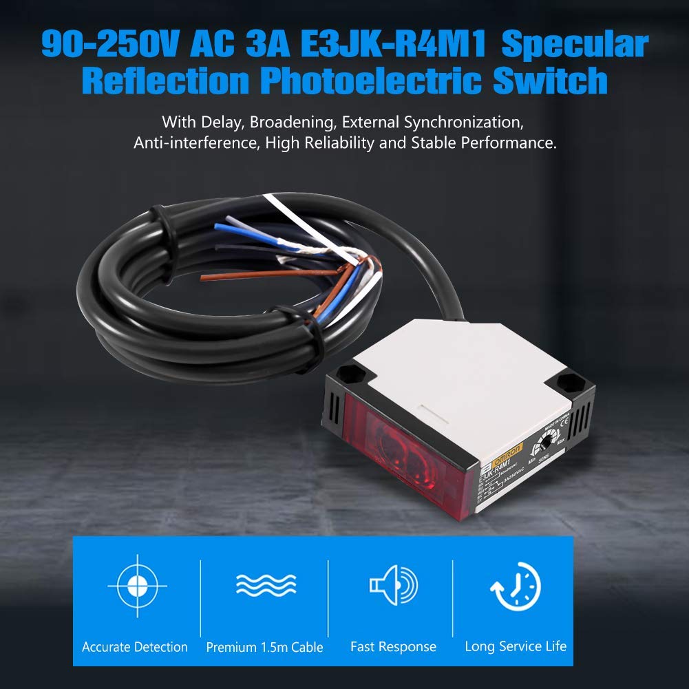 Keenso Photoelektrischer Schalter, E3JK-R4M1 Reflexions-Lichtschranke AC 90-250V 3A Lichtschranke Sp
