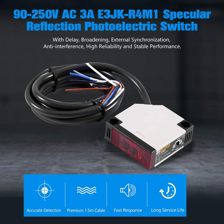 Keenso Photoelektrischer Schalter, E3JK-R4M1 Reflexions-Lichtschranke AC 90-250V 3A Lichtschranke Sp