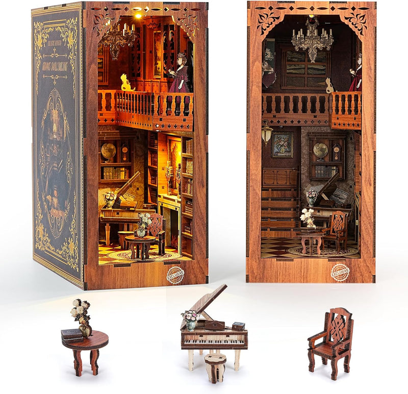 ITEFDTUTNE Book Nook Kit für Erwachsene, DIY Miniatur Puppenhaus Booknook Kit mit Led-Licht, 3D Holz