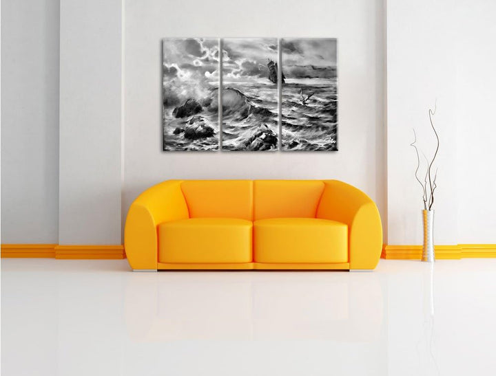 Pixxprint Sturm überm Meer Kunst als Leinwandbild/Grösse: 3 Teilig (120x80) cm/Wandbild/Kunstdruck/f