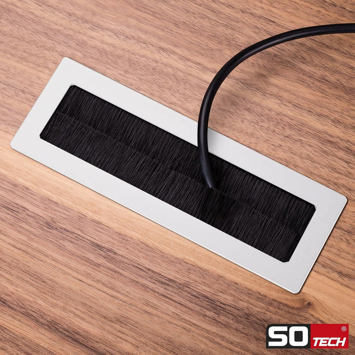 SOTECH 2 x Kabeldurchlass Toledo aus Aluminium weiss eloxiert 200 x 70 mm, Einbaumass: 190 x 62 x 15