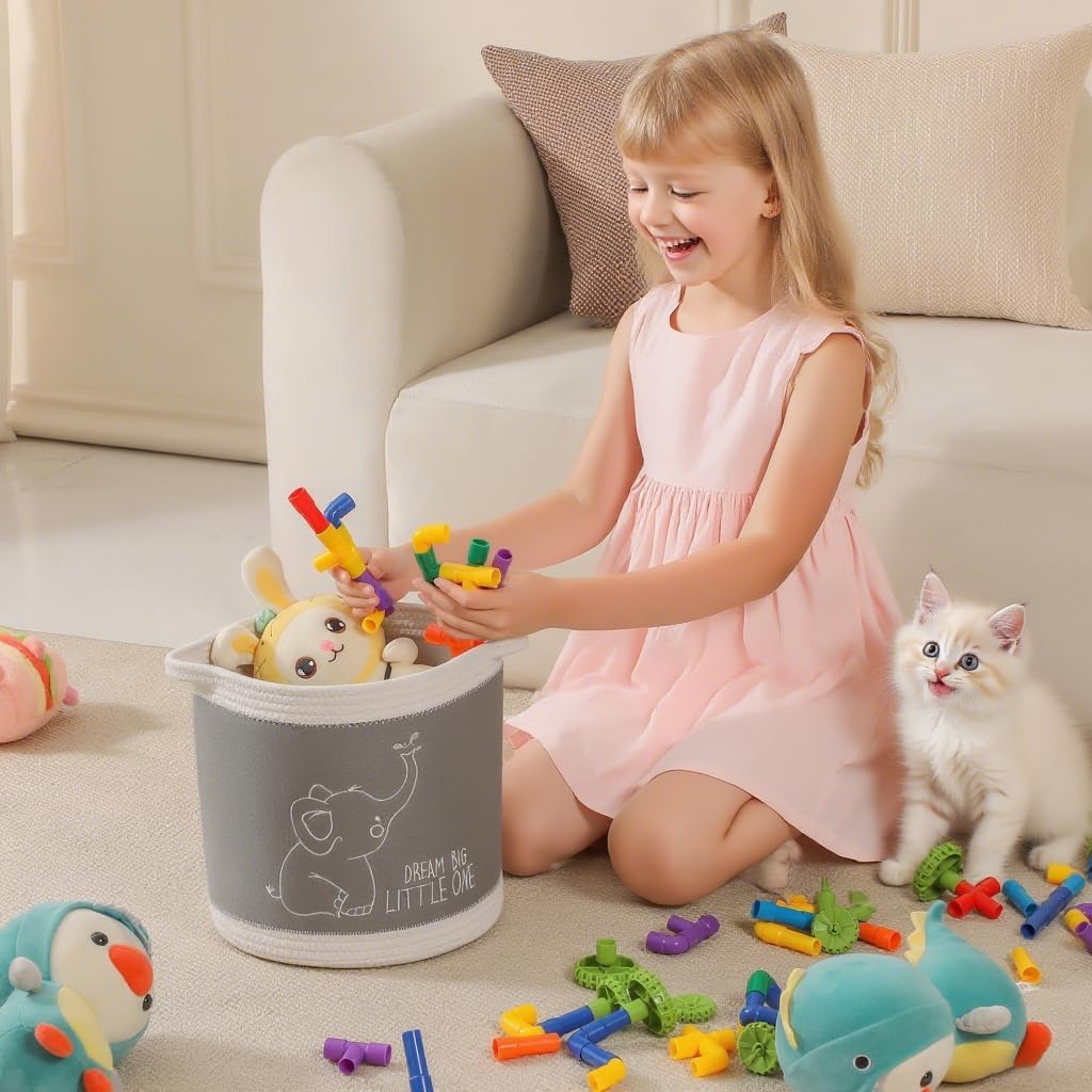 Spielzeugkorb für Baby, Wäschekorb, Deckenkörbe, süsse Elefant Kinderzimmer Körbe Spielzeug Aufbewah
