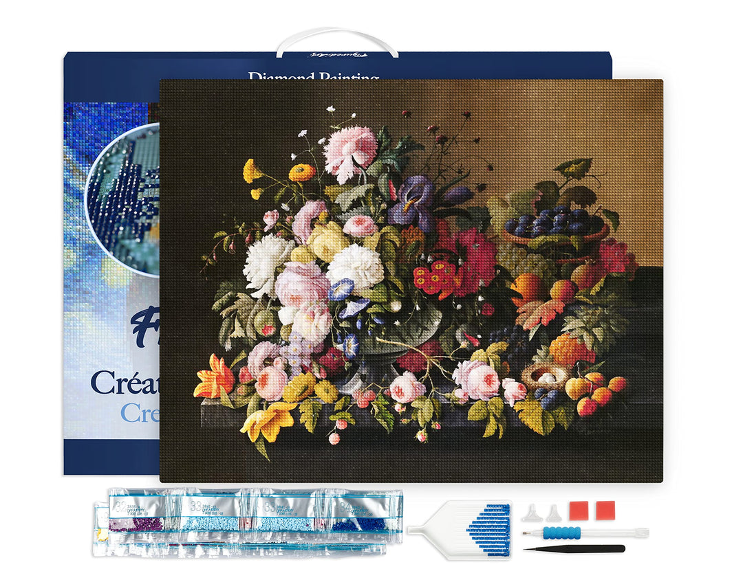Figured'Art Diamond Painting Erwachsene 40x50cm Mit Rahmen Ganze Leinwand gespannt Blumen und Obst S