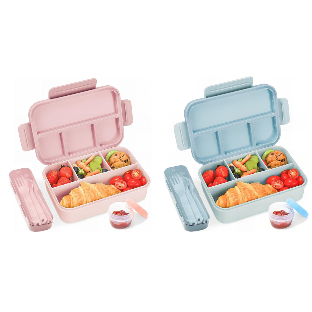 Bugucat Brotdose Kinder mit Fächern 1300ML 2 Set,Lunchbox Kinder Auslaufsicher mit 4 Fächern,Lunch B
