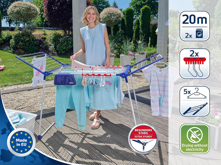 Leifheit Standtrockner Pegasus 200 Solid mit 20 m Trockenlänge für 2 Wäscheladungen, grosser Wäsches