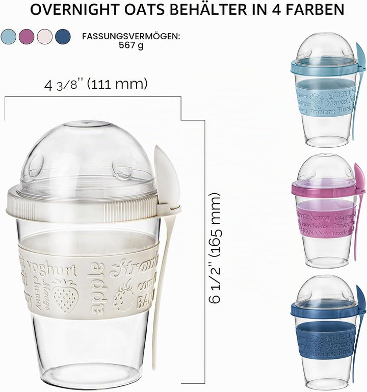 Crystalia Joghurtbehälter 4er Set 600ml 100% BPA FREI Müslibecher mit Löffel Fruchtjoghurtbehälter,