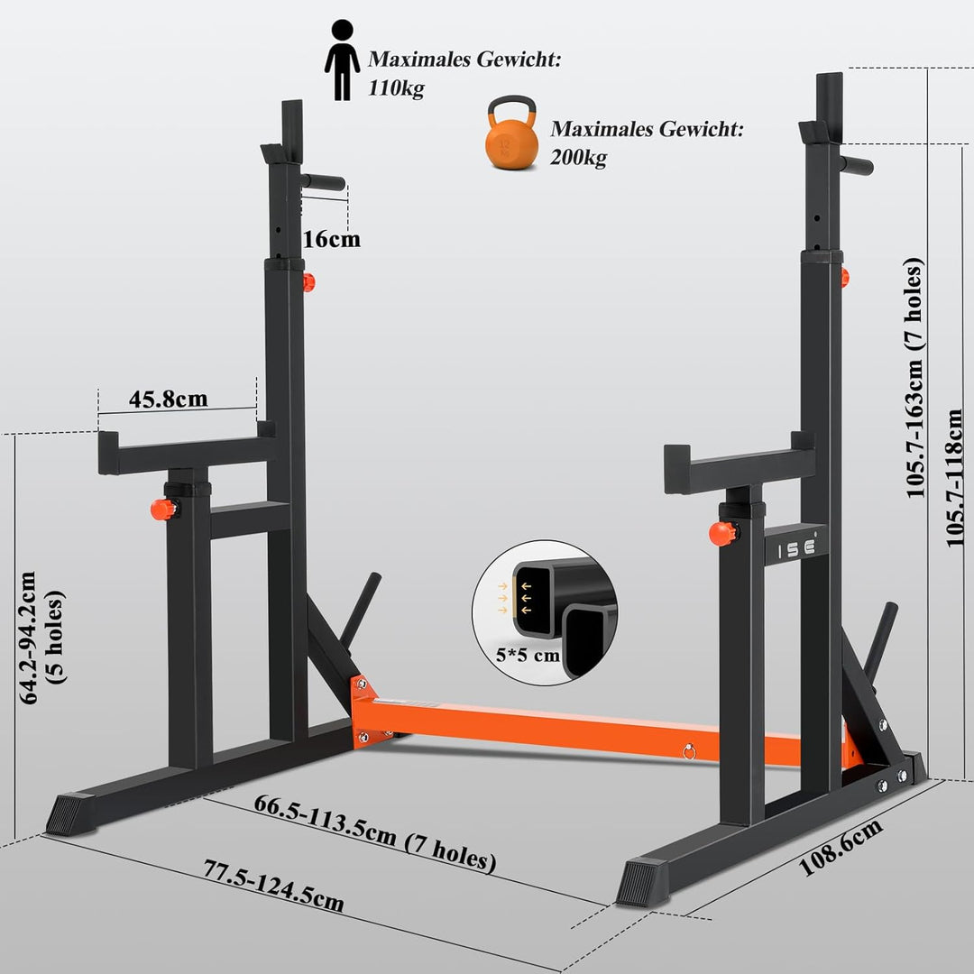 ISE Hantelständer Squat-Rack,hantelständer,langhantelständer mit 7 Höhenverstellbar Langhantelablage