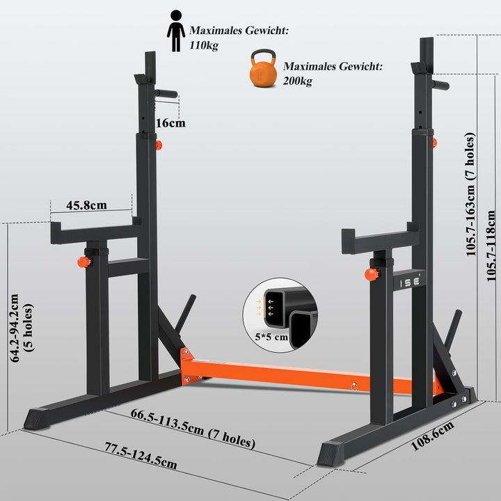 ISE Hantelständer Squat-Rack,hantelständer,langhantelständer mit 7 Höhenverstellbar Langhantelablage