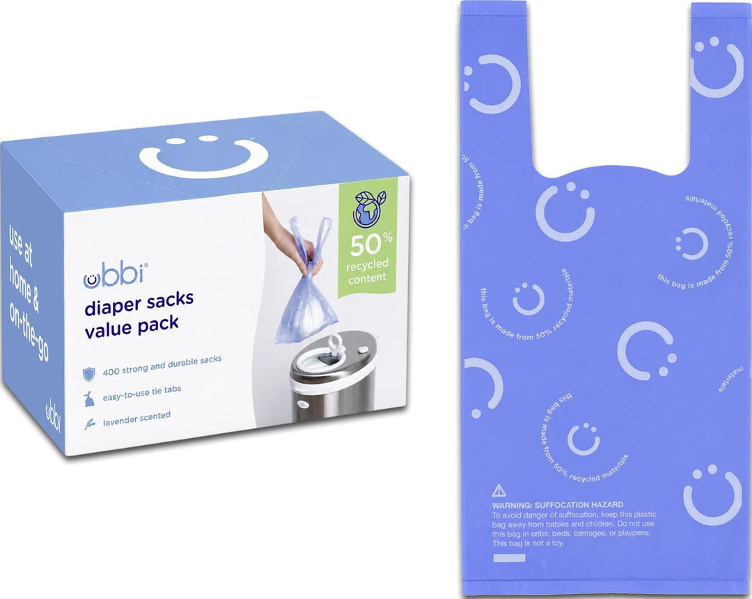 Ubbi Disposable Nappy Sacks, Lavender Scented, Easy-To-Tie Tabs, Baby Nappy Disposal, 400 Count 400
