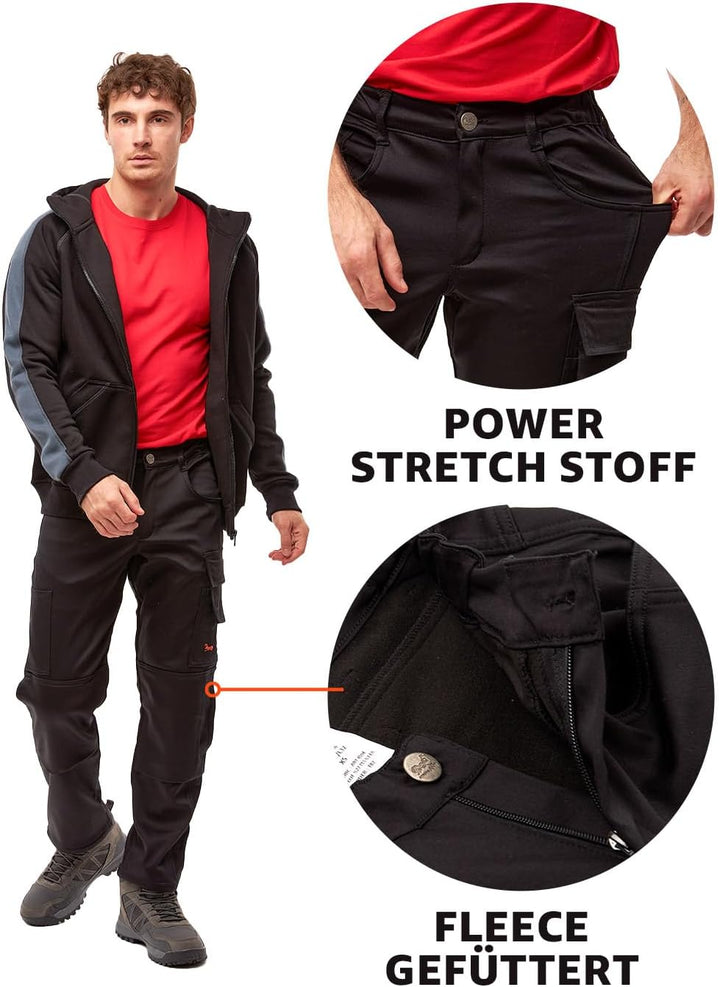 strongAnt Cargo Hose Herren Thermo Power Stretch Arbeitshose Outdoorhose mit Fleece gefüttert Winter